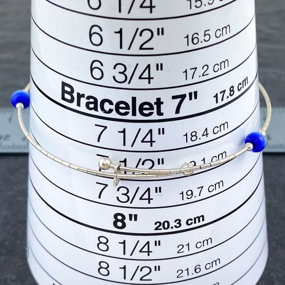 Blue Cat’s Eye Memory Wire Bracelet | Vintage Sterling Silver | 7.5” Adjustable - Picture 4 of 5